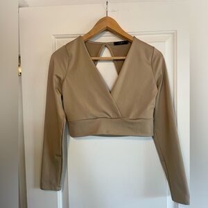21 Saints Backless Cropped Long Sleeve (size: M, taupe)